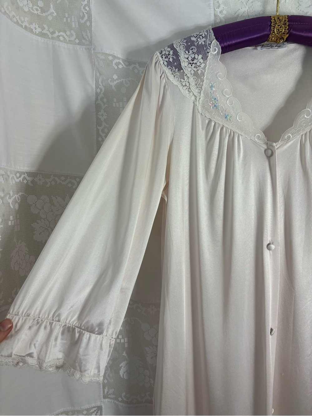 VTG Lace Embroidered Floral Coquette Prairie Full Length Nightgown/Robe Size S-L